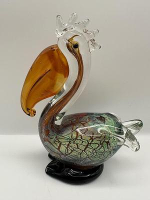 Colorful Art Glass Pelican Sculpture