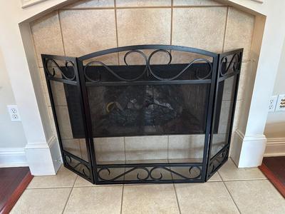 Black Metal 3-Panel Fireplace Screen