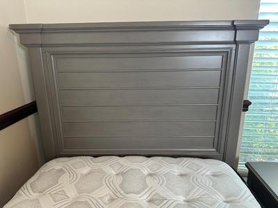Gray Twin Bed with Nightstand & Sealy Mattress