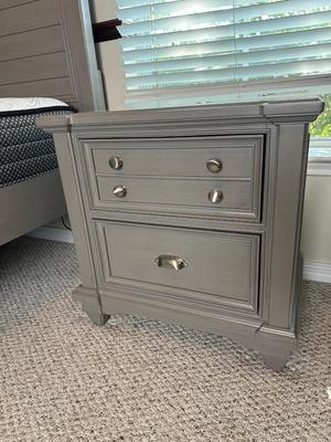 Gray Twin Bed with Nightstand & Sealy Mattress