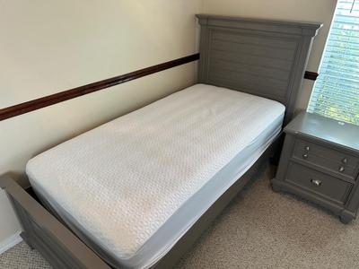 Gray Twin Bed with Nightstand & Sealy Mattress