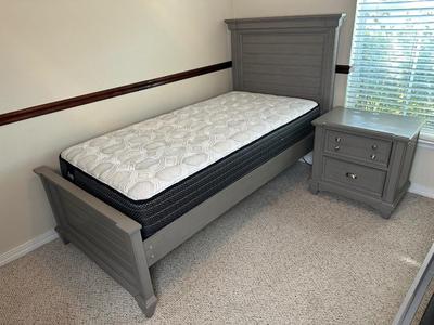 Gray Twin Bed with Nightstand & Sealy Mattress