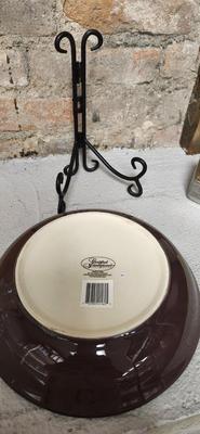 Sale Photo Thumbnail #111: Gorgeous Lariet Etched Platter, Pretty Etched Cake Stand, 6 Crystal Sherbets +1 that has a little rim chip and a couple pretty pieces of pottery.