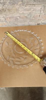 Sale Photo Thumbnail #116: Gorgeous Lariet Etched Platter, Pretty Etched Cake Stand, 6 Crystal Sherbets +1 that has a little rim chip and a couple pretty pieces of pottery.