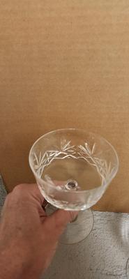 Sale Photo Thumbnail #121: Gorgeous Lariet Etched Platter, Pretty Etched Cake Stand, 6 Crystal Sherbets +1 that has a little rim chip and a couple pretty pieces of pottery.