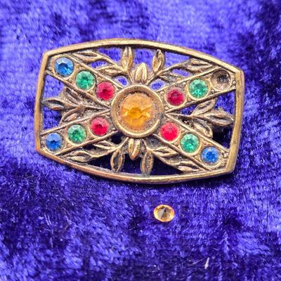 LOT 12J: Italian Mosaic Brooch & Necklace, Enamel Brooch, Czechoslovakian Brooch, and More