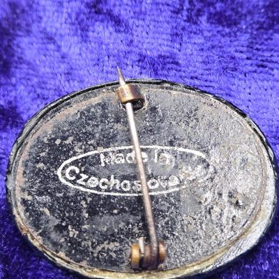 LOT 12J: Italian Mosaic Brooch & Necklace, Enamel Brooch, Czechoslovakian Brooch, and More