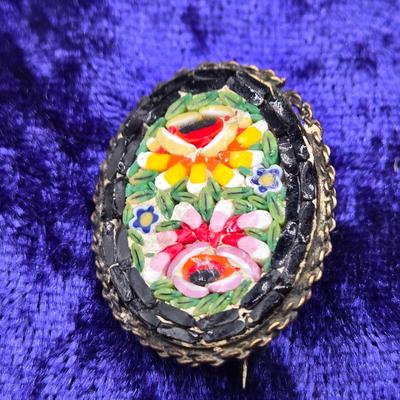 LOT 12J: Italian Mosaic Brooch & Necklace, Enamel Brooch, Czechoslovakian Brooch, and More