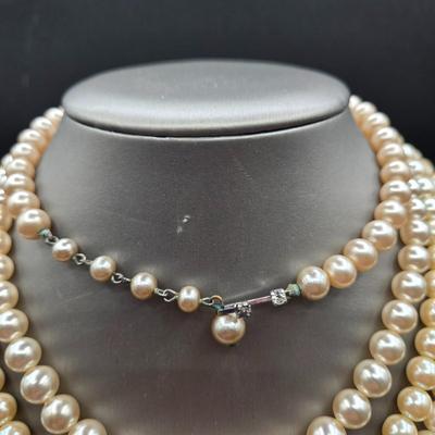 LOT 15J: Assorted Faux Pearl Necklaces, Vintage Pearl Bracelet, and Earrings