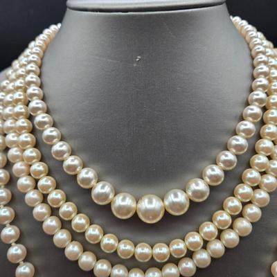 LOT 15J: Assorted Faux Pearl Necklaces, Vintage Pearl Bracelet, and Earrings