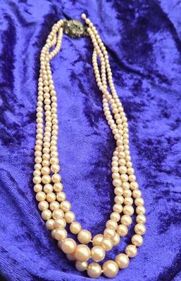 LOT 15J: Assorted Faux Pearl Necklaces, Vintage Pearl Bracelet, and Earrings