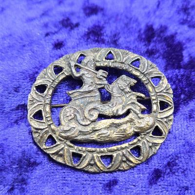 LOT 19J: Gemstone Foo Dog Pendant, Antique Czech Glass Brooch, and More