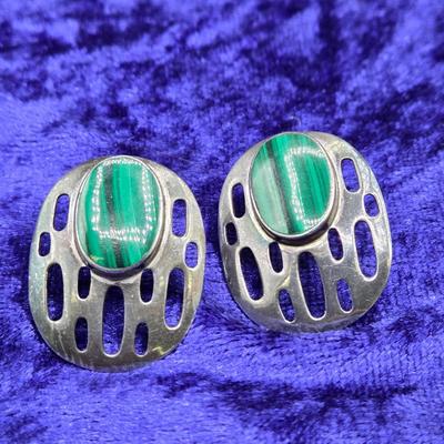 LOT 28J: 925 Signed Malachite Pierced Earrings and Opal Earrings
