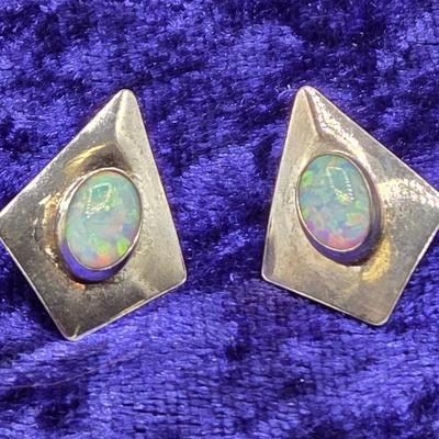 LOT 28J: 925 Signed Malachite Pierced Earrings and Opal Earrings