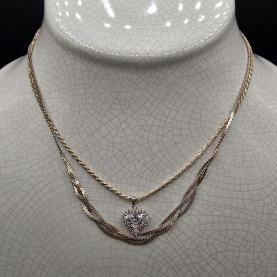 LOT 34J: 925 16 Inch Chain with Crystal Heart Charm and 18 Inch Braided Chain/ 13.6 gtw