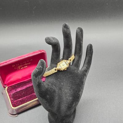 LOT 37J: Vintage 10k Gold Filled Bulova Watch with Diamond Chips in Original Box