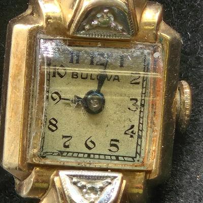 LOT 37J: Vintage 10k Gold Filled Bulova Watch with Diamond Chips in Original Box