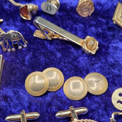LOT 42J: Collection of Tie Clips, Tack Pins, Cuff Links, Buttons, Money Clips, and More