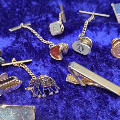 LOT 42J: Collection of Tie Clips, Tack Pins, Cuff Links, Buttons, Money Clips, and More