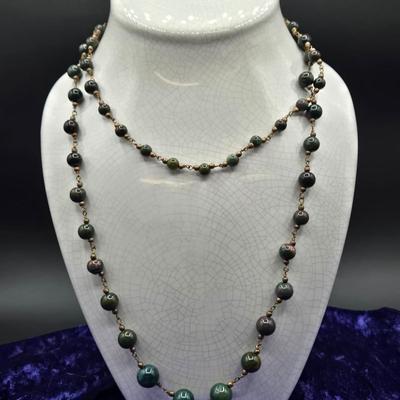 LOT 47J: Collection of Blues and Greens Beaded Costume Jewelry Necklaces
