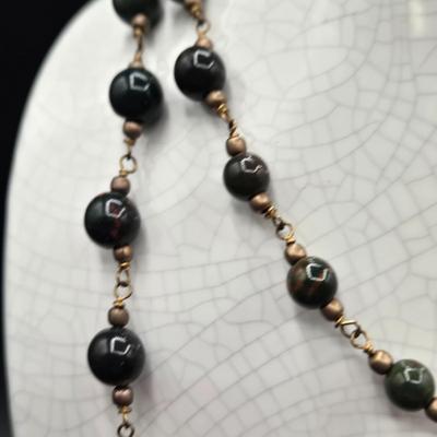 LOT 47J: Collection of Blues and Greens Beaded Costume Jewelry Necklaces