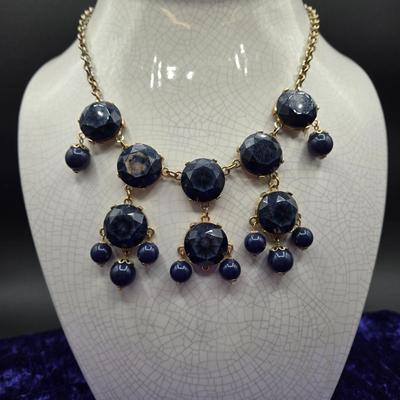 LOT 47J: Collection of Blues and Greens Beaded Costume Jewelry Necklaces