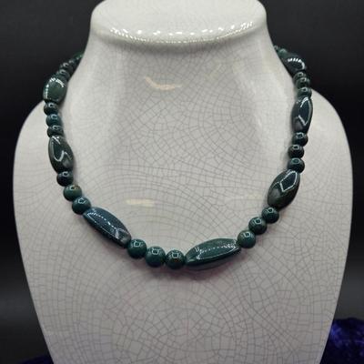 LOT 47J: Collection of Blues and Greens Beaded Costume Jewelry Necklaces
