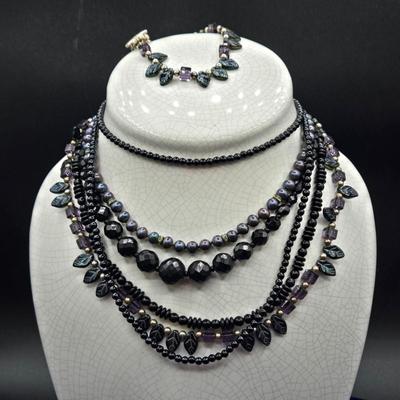LOT 48J: Beautiful Purple and Black Beaded Jewelry