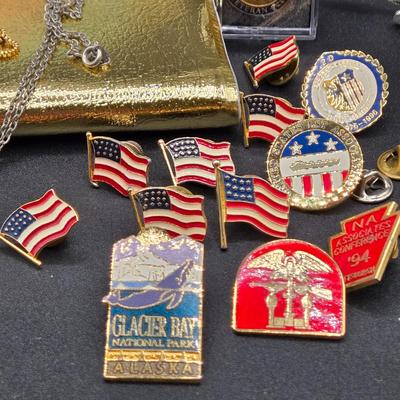 LOT 50J: Various Religious and Patriotic Pins and More