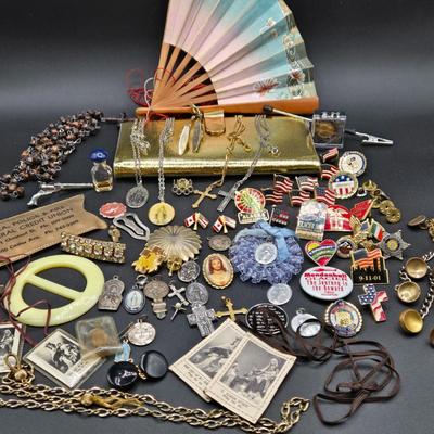LOT 50J: Various Religious and Patriotic Pins and More