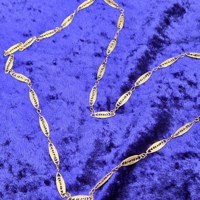 LOT 52J: Assortment of 14-24 Inch Goldtone Necklaces, Trifari Necklace, and Limoges Pill Box