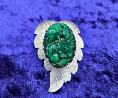 LOT 53J: Vintage Wire Scroll Work 18 Inch Necklace & Pin with Teal Stones, Elephant Pin, Palm Tree Pin, Leaf Pins, and More