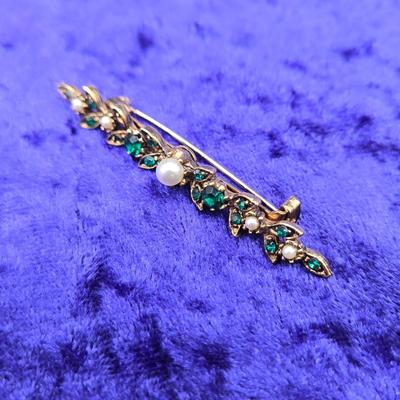 LOT 53J: Vintage Wire Scroll Work 18 Inch Necklace & Pin with Teal Stones, Elephant Pin, Palm Tree Pin, Leaf Pins, and More