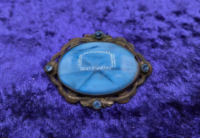 LOT 55J: Beautiful Blue Brooches Including Ceramic Flower, Delfts, and More