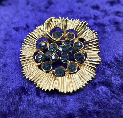 LOT 55J: Beautiful Blue Brooches Including Ceramic Flower, Delfts, and More