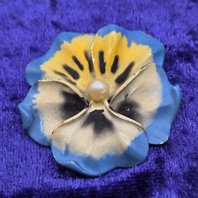 LOT 55J: Beautiful Blue Brooches Including Ceramic Flower, Delfts, and More
