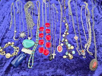 LOT 56J: Assortment of Necklaces ranging 16-34 Inches Including Blue Chicos Pendant Necklace and Various Other Colors and Styles,