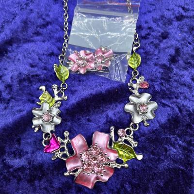 LOT 64J: Various Necklaces Including Pink Flower Necklace with Matching Earrings, and More