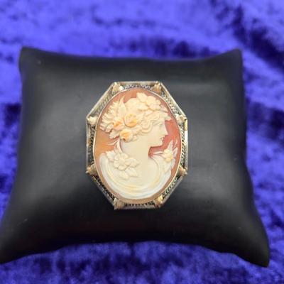 LOT 66J: Beautiful Cameo Brooch Framed in 14k Gold