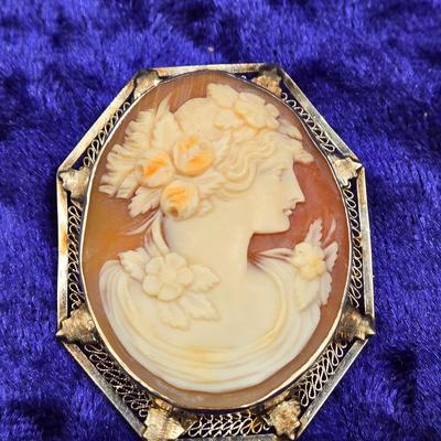 LOT 66J: Beautiful Cameo Brooch Framed in 14k Gold