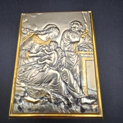 LOT 75: 925 Silver Plaque Depicting the Holy Family and Saint George and the Dragon Plaque