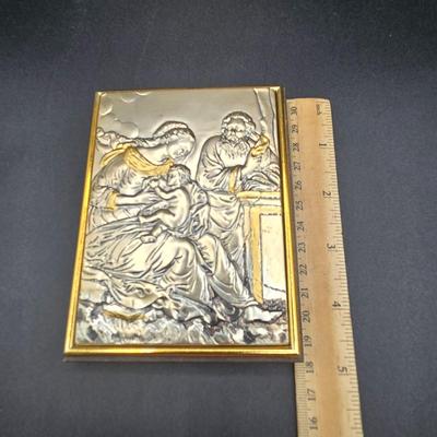 LOT 75: 925 Silver Plaque Depicting the Holy Family and Saint George and the Dragon Plaque