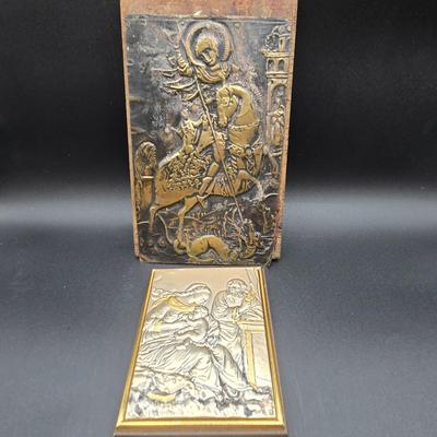 LOT 75: 925 Silver Plaque Depicting the Holy Family and Saint George and the Dragon Plaque