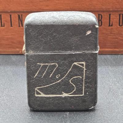 LOT 77: Blind Man's Bluff Wooden Box, Aluminum Cigarette Case, Hammered Metal Flask, Vintage Ronson Lytacase, and More