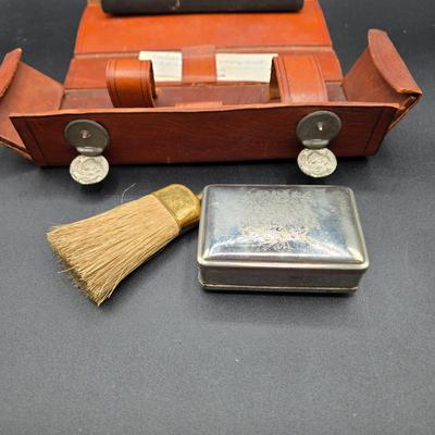 LOT 78: Vintage Men's Leather Shaving Case, Phinney Walker Travel Alarm Clock, Art Deco Travel Manicure Kit, and More