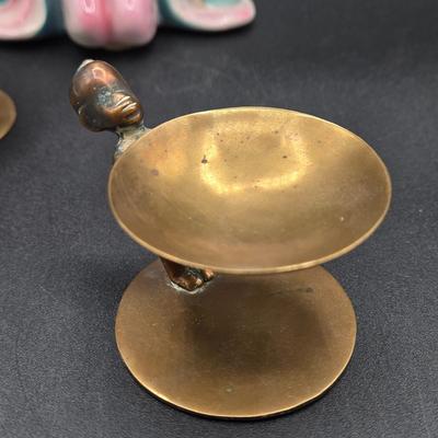 LOT 79: Goldscheider Figurine and Two Antique Brass Ash Trays