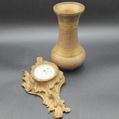 LOT 80: Vintage Brass Vase and Antique French Clock