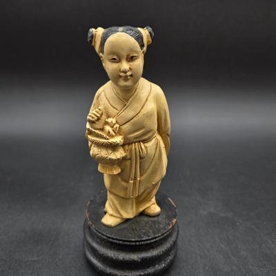 LOT 84: Two Japanese Carved Figures and Vintage Chinese Metal Dragon