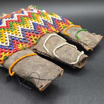 LOT Beaded Leather Kohl Pot