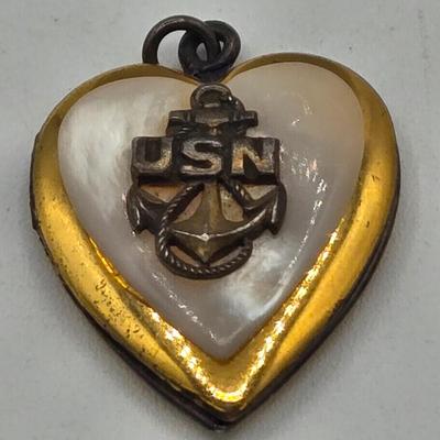 LOT 99J: 18 Inch Gold Vermeil Sterling Silver Chain and Two Pendants Including US Navy Heart Locket /11.8 gtw